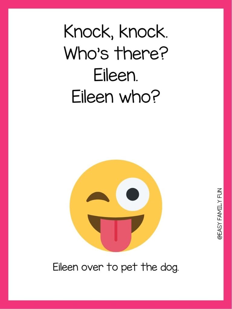 in post image with white background, pink border, black text with joke, and an image of a silly face