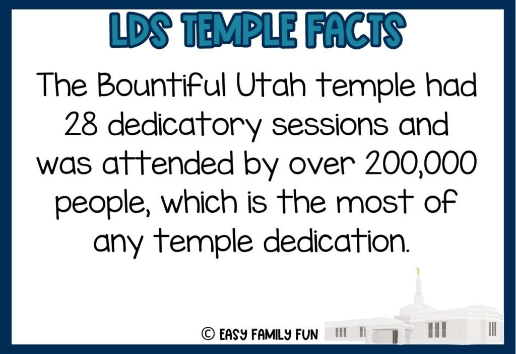in post image with blue border, bold blue title that says "LDS Temple Facts" and text of a fact about LDS Temples