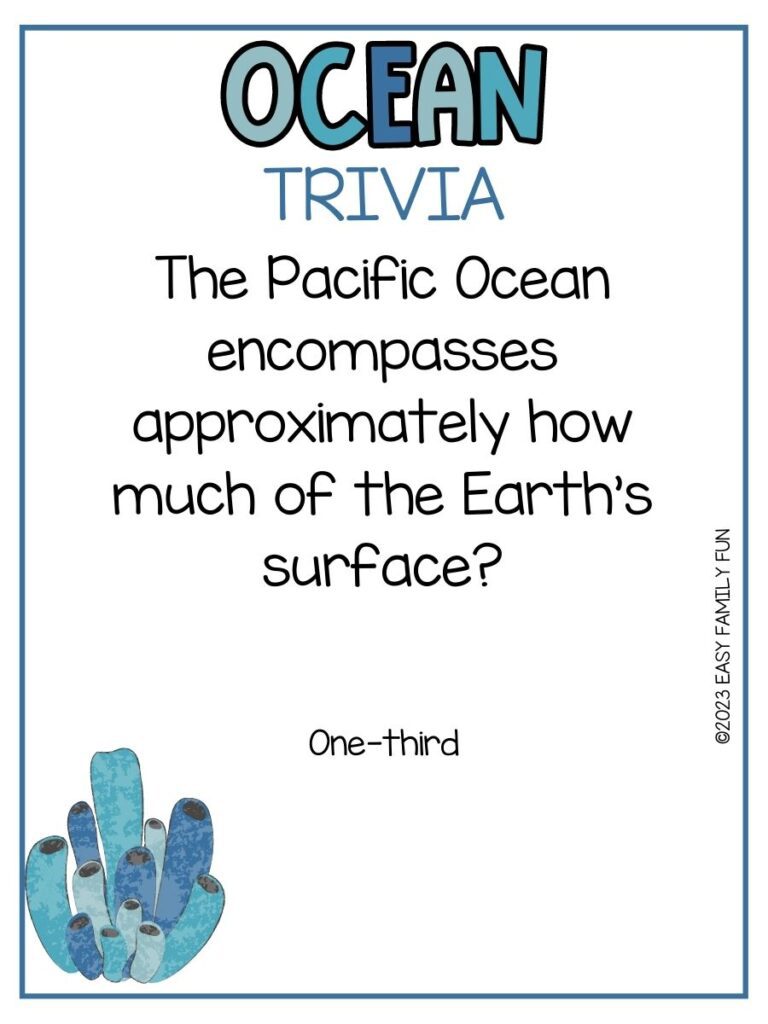 in post image with white background, blue border, blue title that says "Ocean Trivia", text of an ocean trivia question, and an ocean image
