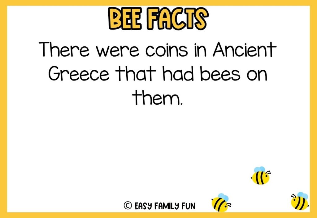 in post image with white background, yellow border, bold title that says "Bee Facts", text of a fact about bees, and an image of a bee