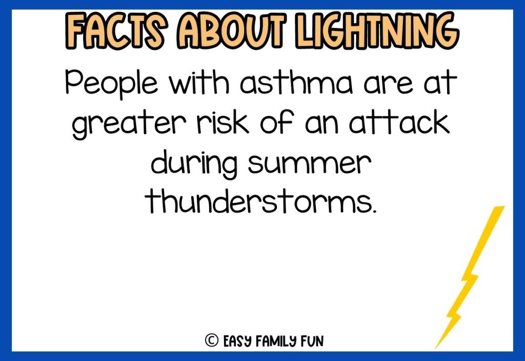 white background, blue border saying facts about lightning with a image of thin thunder
