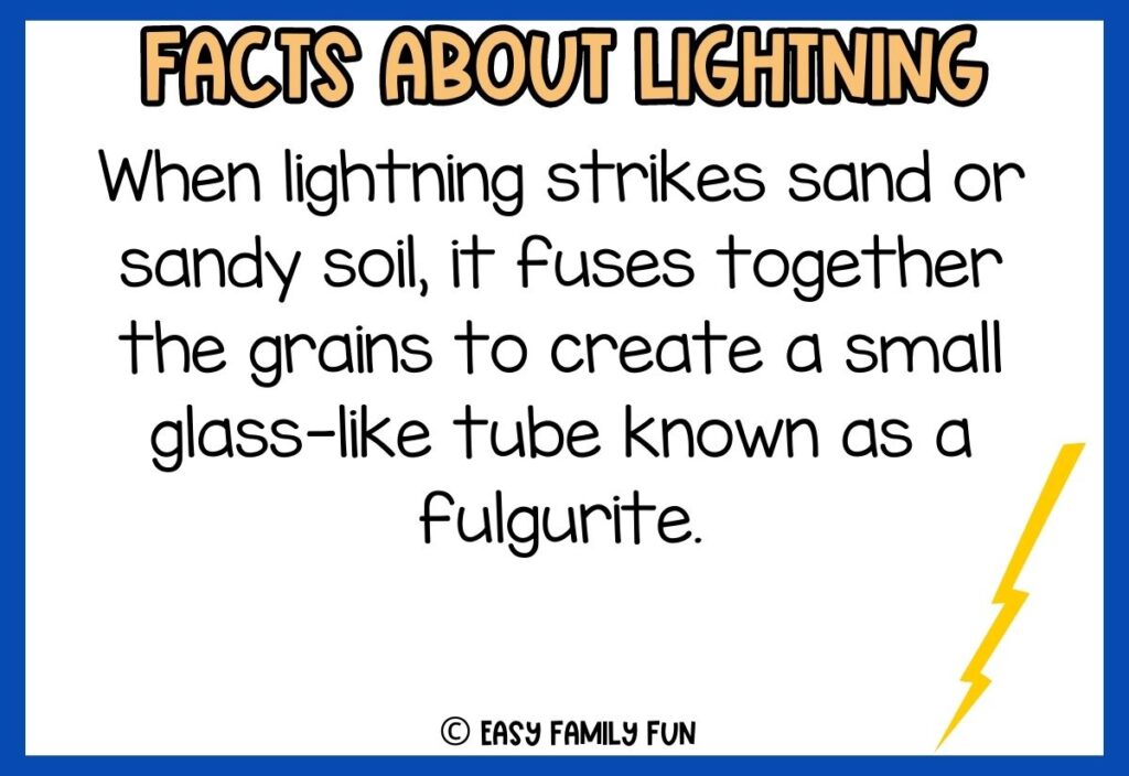 white background, blue border saying facts about lightning with a image of thin thunder
