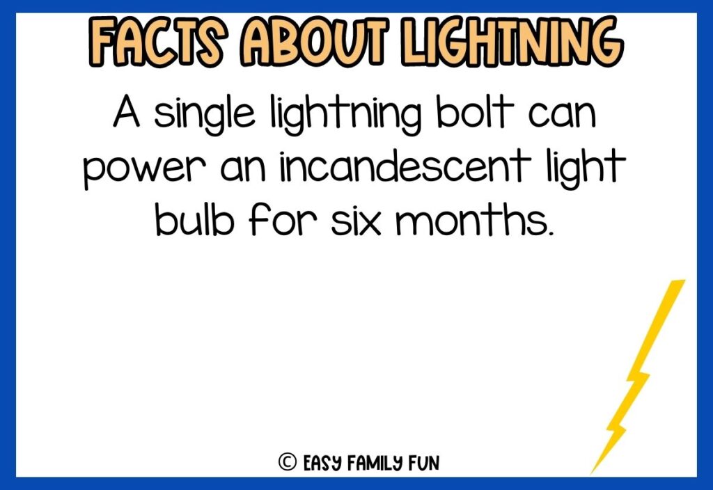 white background, blue border saying facts about lightning with a image of thin thunder