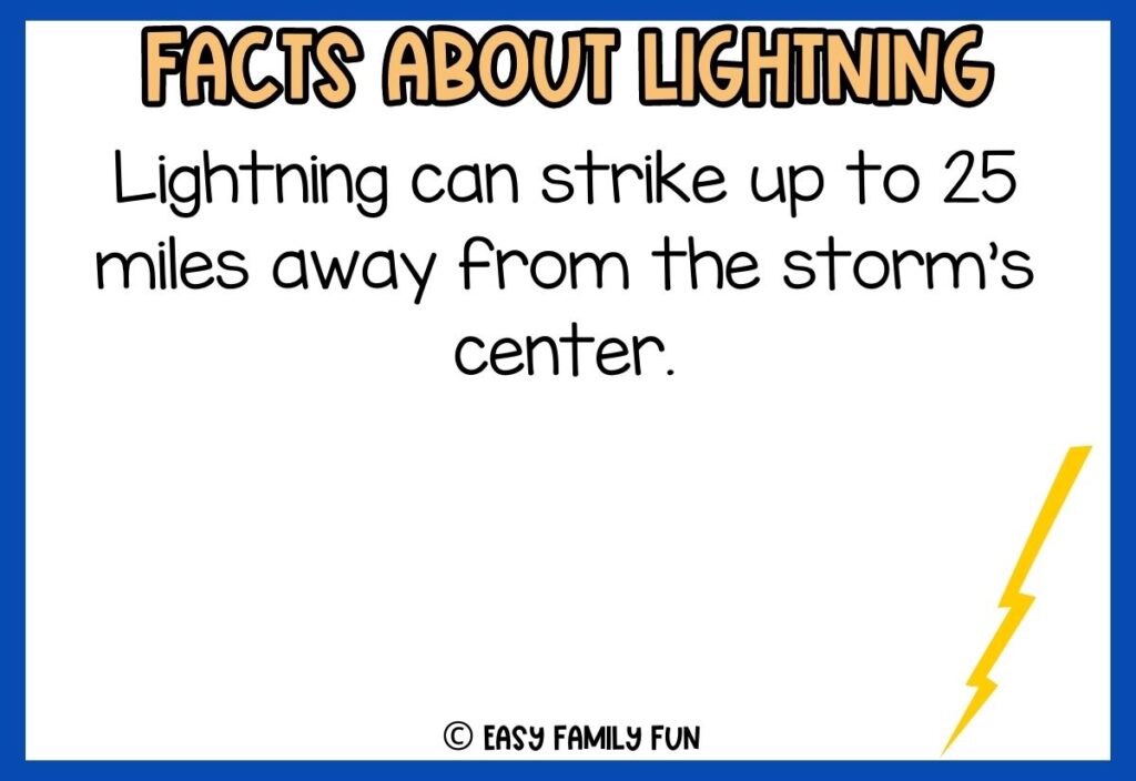 white background, blue border saying facts about lightning with a image of thin thunder
