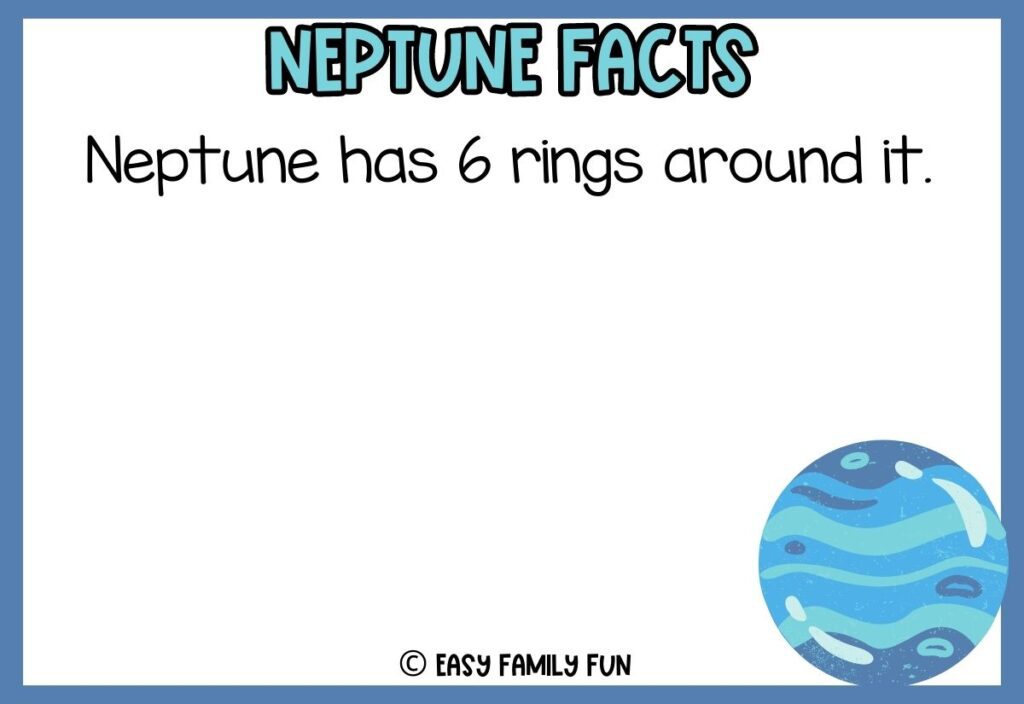 in post image with white background, blue border, blue title that says "Neptune Facts", text of Neptune fact, and an image of Neptune