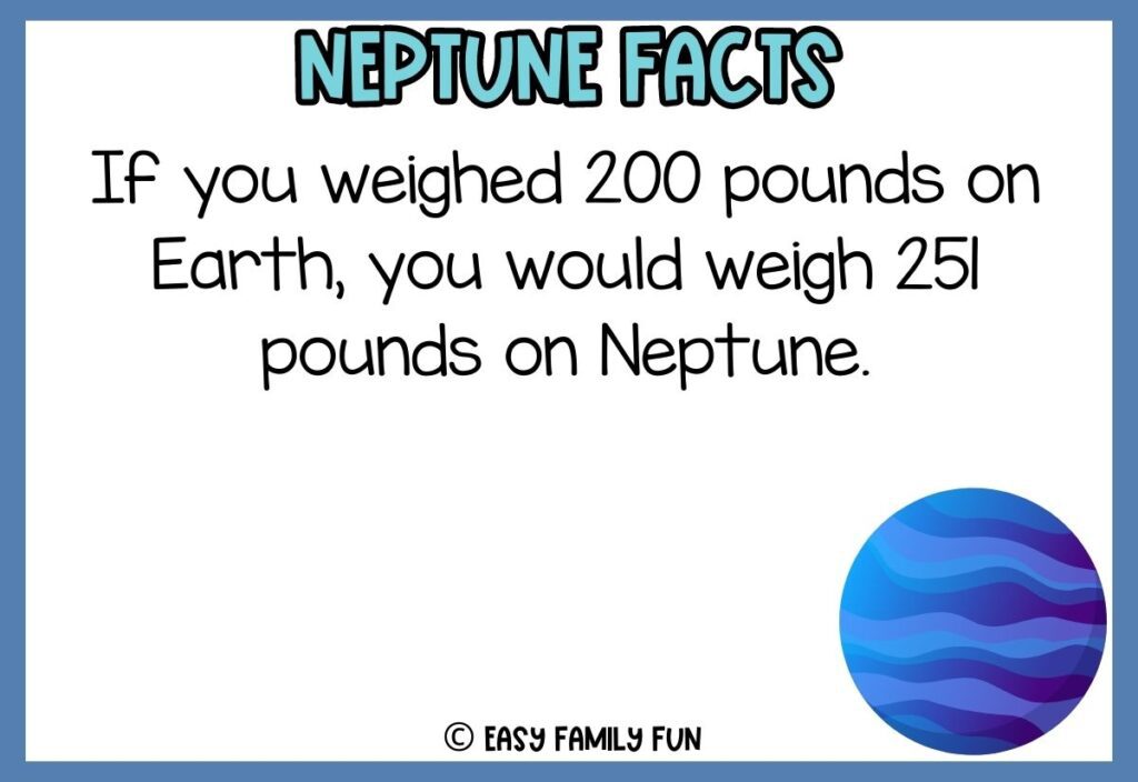 in post image with white background, blue border, blue title that says "Neptune Facts", text of Neptune fact, and an image of Neptune