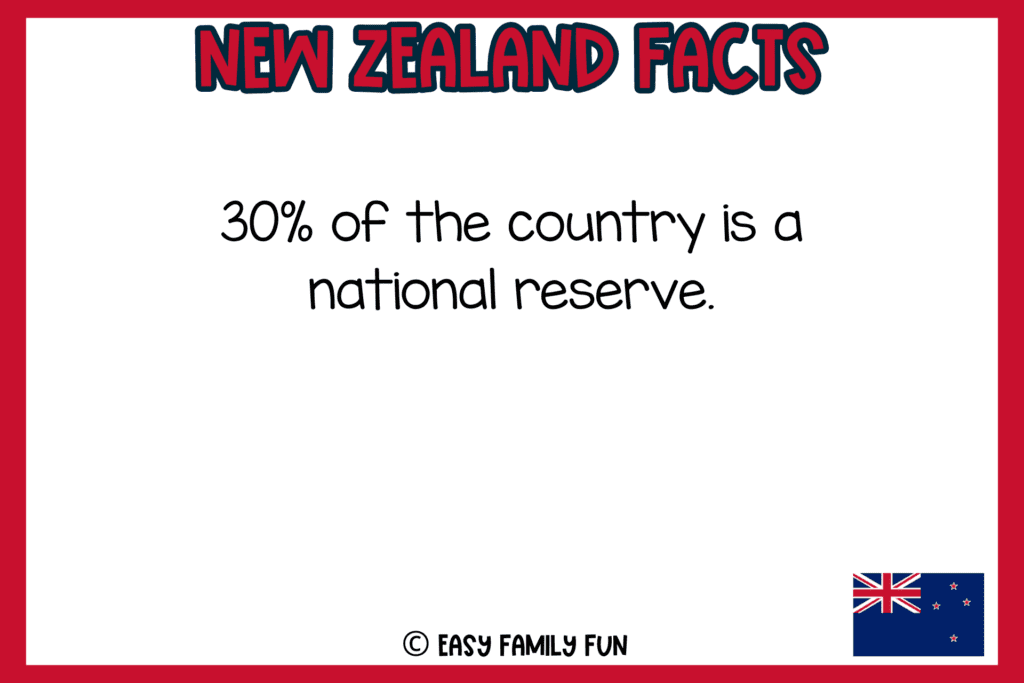 white background, red border, text of New Zealand facts, and an image of New Zealand flag
