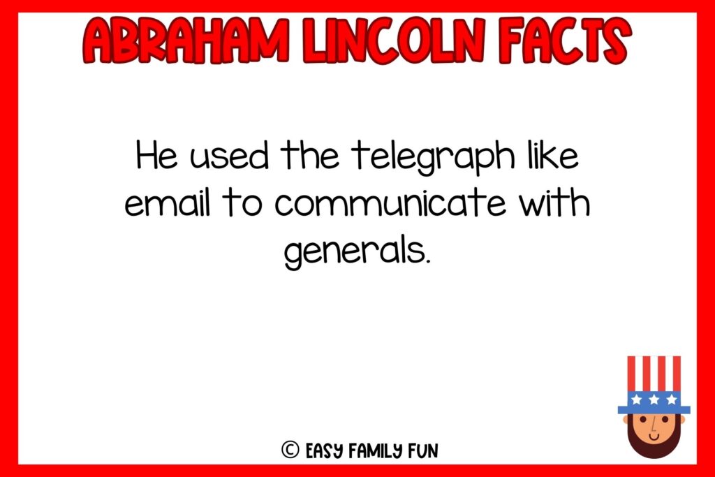 white background, red border saying Abraham Lincoln with an image of  iconic Lincoln hat
