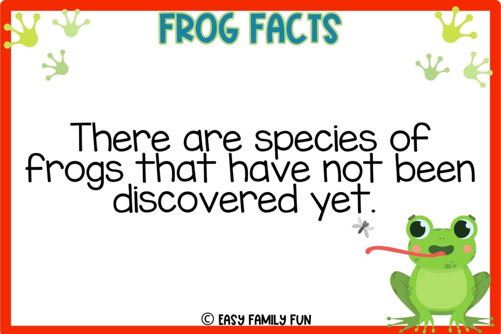 in post image with white background, red border, title that says "frog facts", text of a fact about Frogs, and an image of a frog catching a fly
