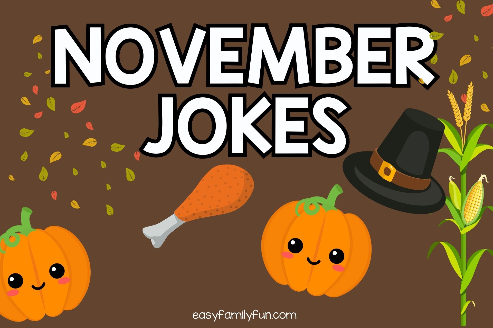 featured image in dark brown background, white text saying "November jokes"