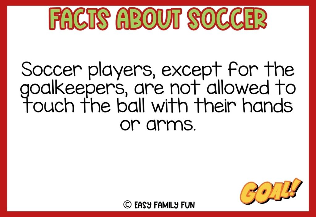 in post image with white background, red border, title that says "facts about soccer", text of a fact about soccer, and an image of a text letting saying "GOAL!" in color yellow
