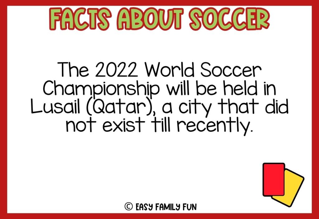in post image with white background, red border, title that says "facts about soccer", text of a fact about soccer, and an image of soccer penalty cards in yellow and red
