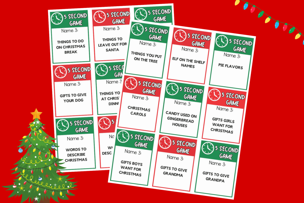 5 second Christmas Game printable on red background