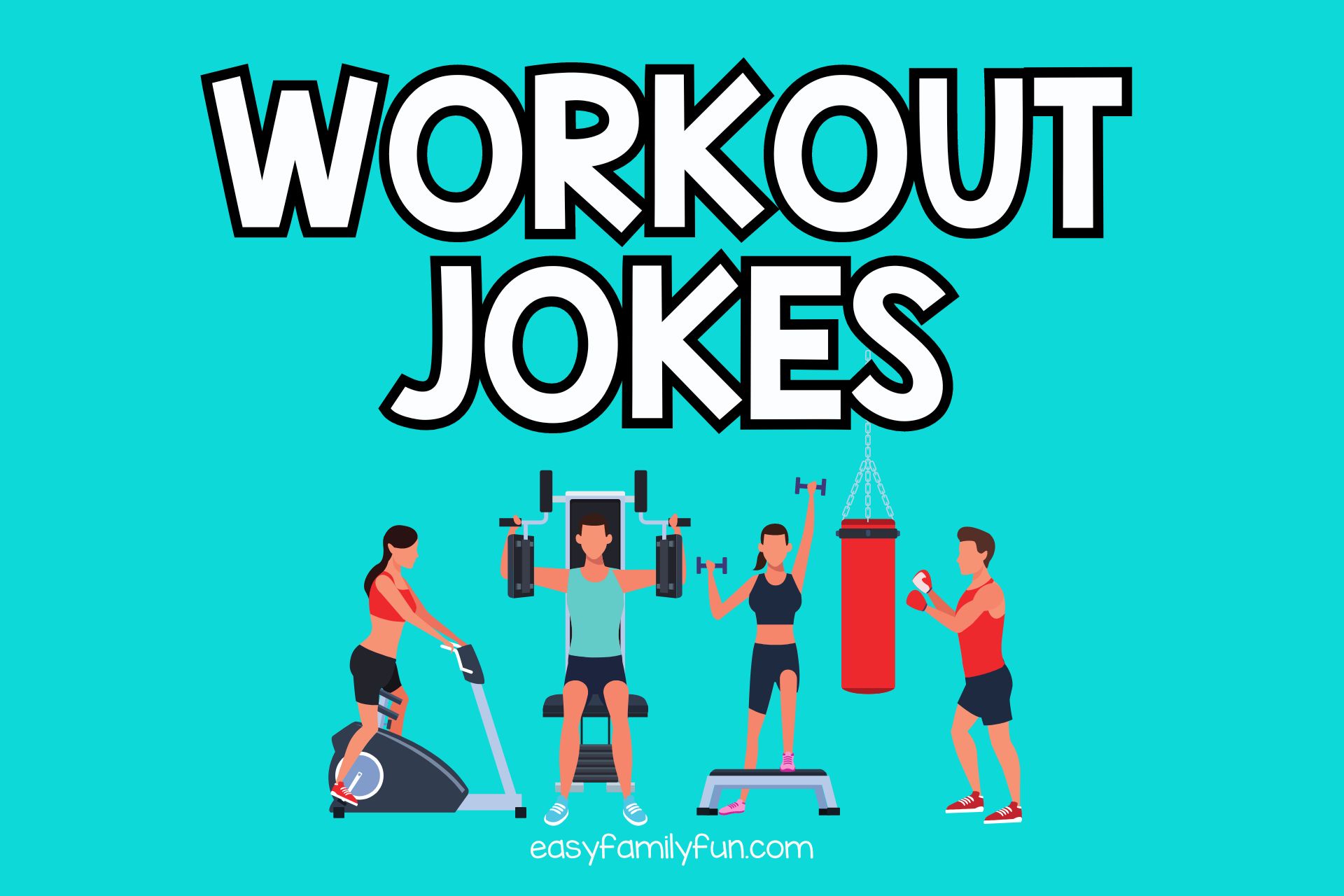 featured image with aqua blue background and white text that says “Workout Jokes"