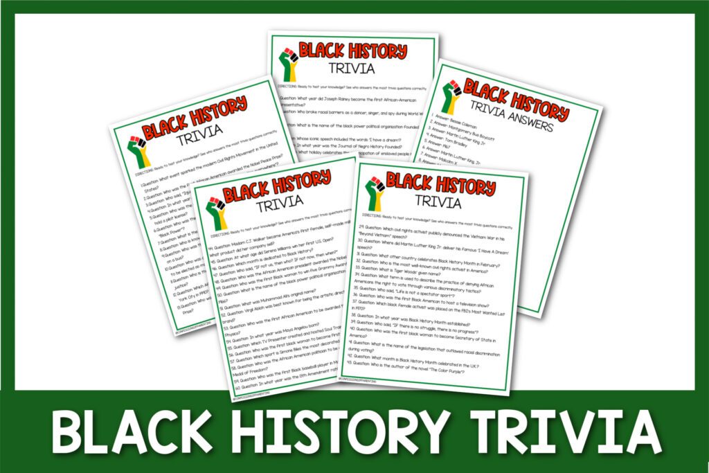featured image with green background and white text that says “Black History Trivia"
